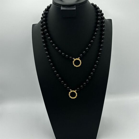 Unbranded Jewelry - Black Bead Necklace Gold Toned Accent Hoops Necklace